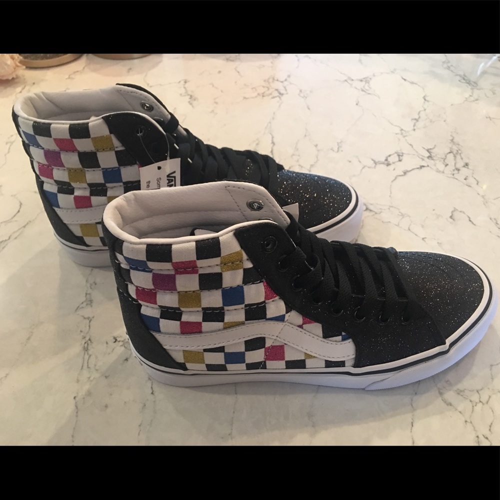 Vans sparkled colored checkers (5.5 W) never worn